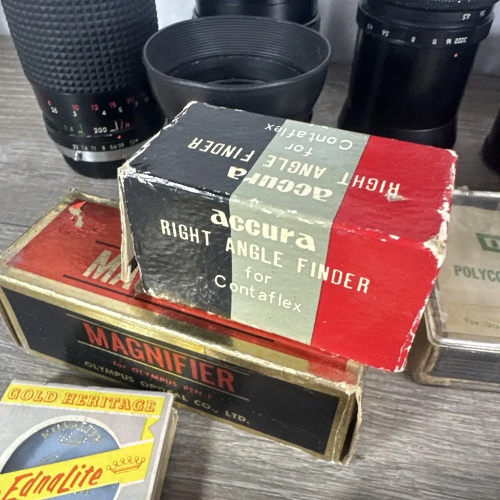Camera Lens Lot and Accessories Untested As Is Zuiko, Vivitar, Olympus, & More